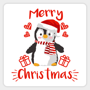 Merry Christmas Cute Baby Penguin Red and White Magnet